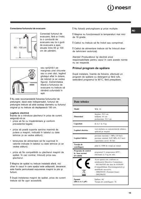 INSTRUCŢIUNI DE FOLOSIRE - Reparatii Masini de Spalat