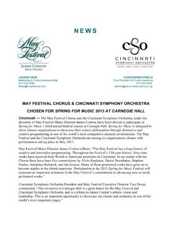 2013 Spring for Music Announcement - Cincinnati May Festival