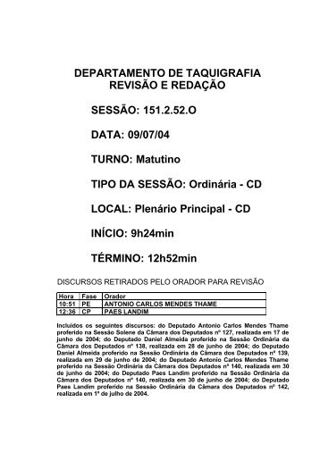 DEPARTAMENTO DE TAQUIGRAFIA REVISÃO E REDAÇÃO ...