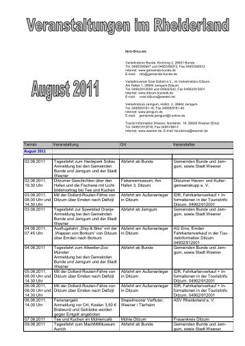 Termin Veranstaltung Ort Veranstalter 02.08.2011 ... - Ditzum Touristik