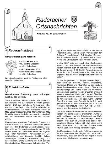 Raderacher Ortsnachrichten - Friedrichshafen