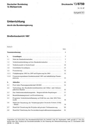 Straßenbaubericht 1997 - Deutscher Bundestag