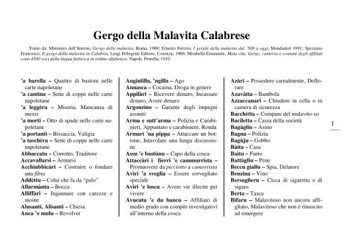 Gergo della Malavita Calabrese - gerghi italici