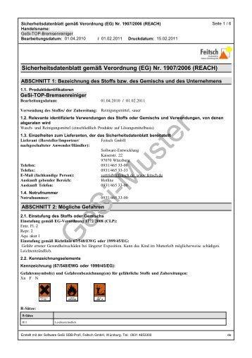 Muster-Sicherheitsdatenblatt deutsch (Auszug) [PDF ... - GeSi