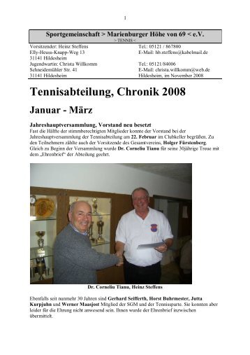 Tennisabteilung, Chronik 2008 Januar - März - SGM-Hildesheim