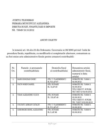 judetul teleorman primaria municipiului alexandria directia buget ...