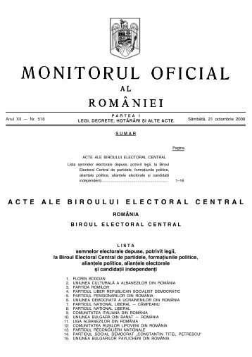 ACTE ALE BIROULUI ELECTORAL CENTRAL