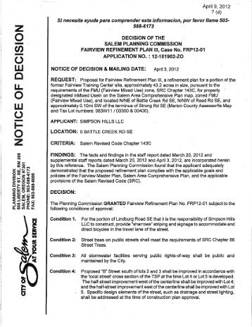 Fairview Refinement Plan III, Case - City of Salem, Oregon