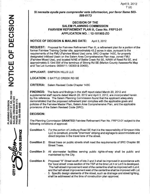 Fairview Refinement Plan III, Case - City of Salem, Oregon