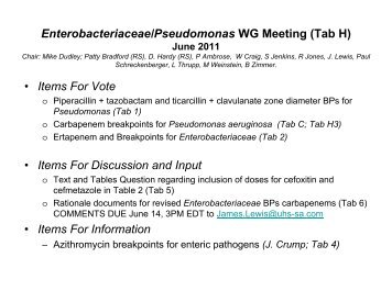 Enterobacteriaceae/Pseudomonas Working Group Meeting