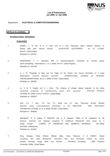 List of Publications - Department of Electrical and Computer ...