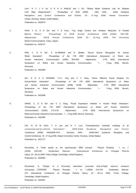 List of Publications - Department of Electrical and Computer ...