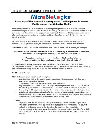 technical information bulletin tib.134 - BioNovus Life Sciences