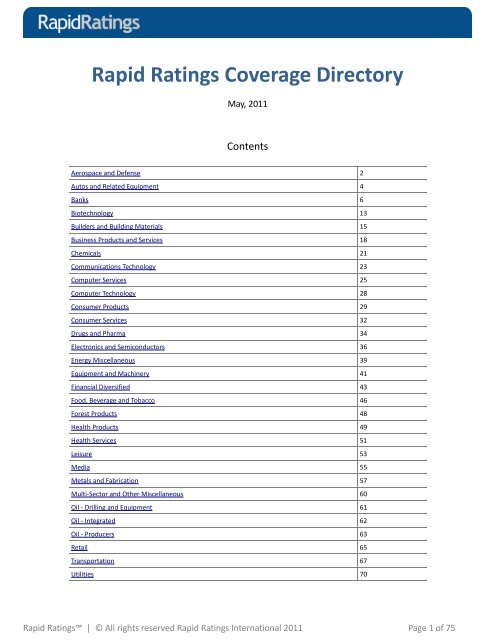 Rapid Ratings Coverage Directory