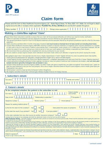 PB42001 Malta Claim Form (5594) - Atlas Insurance Malta