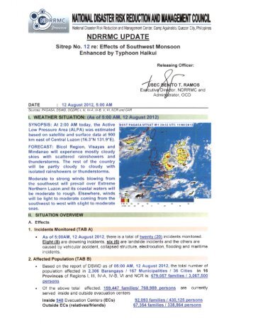 NDRRMC Update Sit Rep 12 Effects of Southwest monsoon, 12 ...