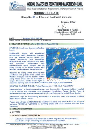 NDRRMC Update Sit Rep 05 Effects of Southwest monsoon, 9 ...