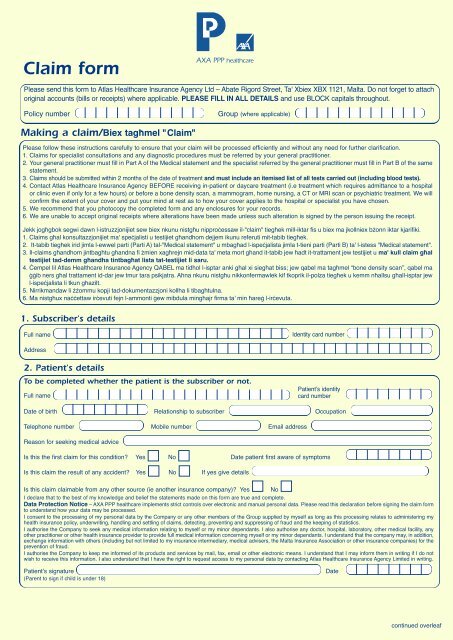 PB25244 Malta Claim Form