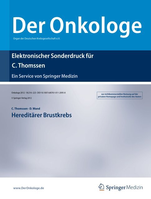 Elektronischer Sonderdruck für Hereditärer Brustkrebs C. Thomssen