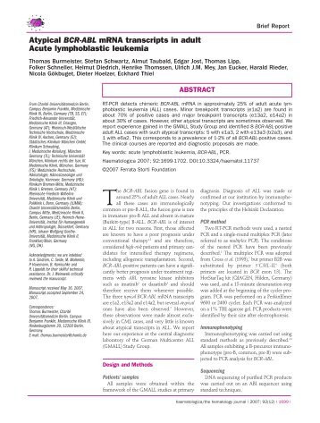 Atypical BCR-ABL mRNA transcripts in adult Acute ... - Haematologica