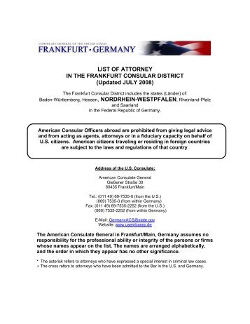 List of Doctors and Hospitals in the Frankfurt Consular ... - Germany
