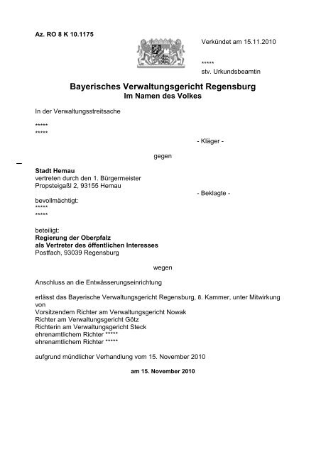 Bayerisches Verwaltungsgericht Regensburg - Bayern