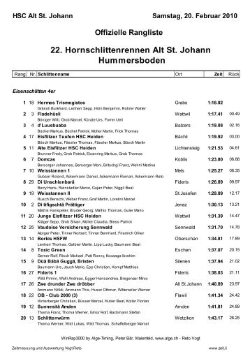 22. Hornschlittenrennen Alt St. Johann Hummersboden