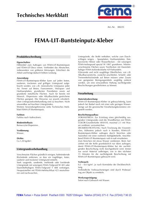 Technisches Merkblatt - FEMA Farben + Putze GmbH