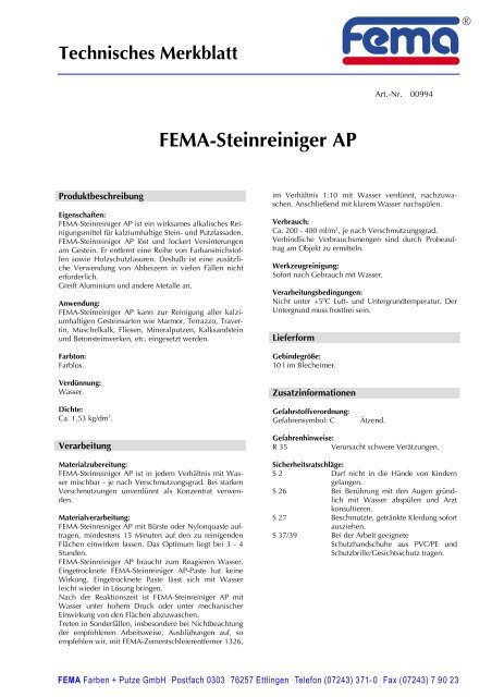 FEMA-Steinreiniger AP - FEMA Farben + Putze GmbH