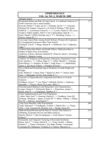 EPIDEMIOLOGY VOL. 16, NO. 2, MARCH; 2005