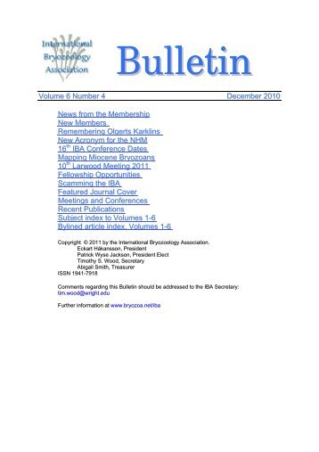 Vol. 6(4) - December 2010 - The Bryozoa Home Page