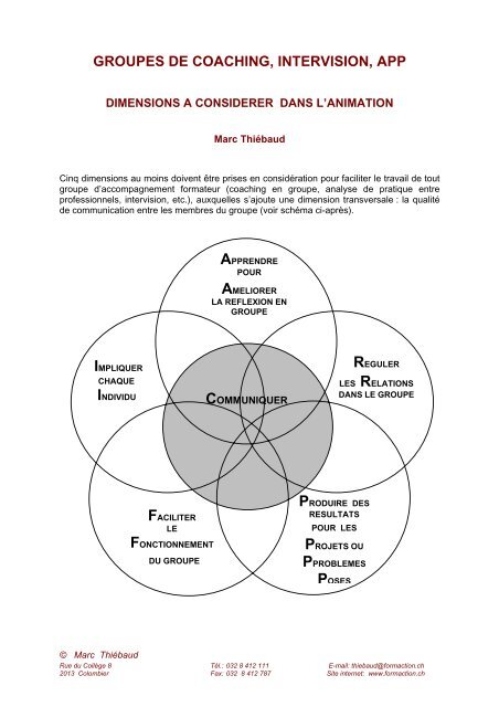 GROUPES DE COACHING, INTERVISION, APP