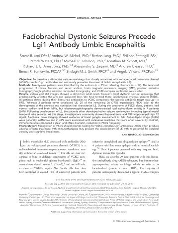 Faciobrachial dystonic seizures precede Lgi1 antibody limbic ...