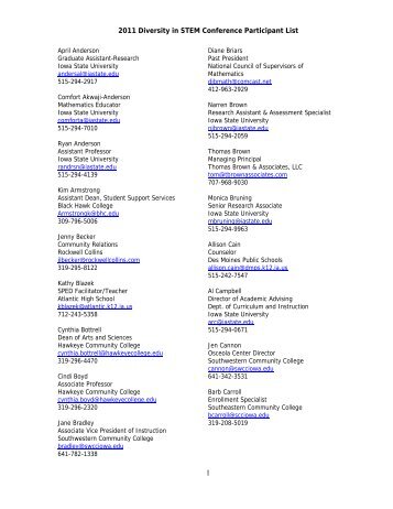 2011 Diversity in STEM Conference Participant List - Des Moines ...