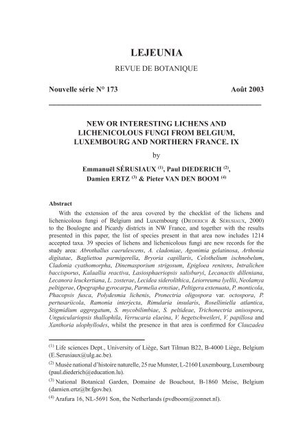 LEJEUNIA - Lichens of Belgium, Luxembourg and northern France