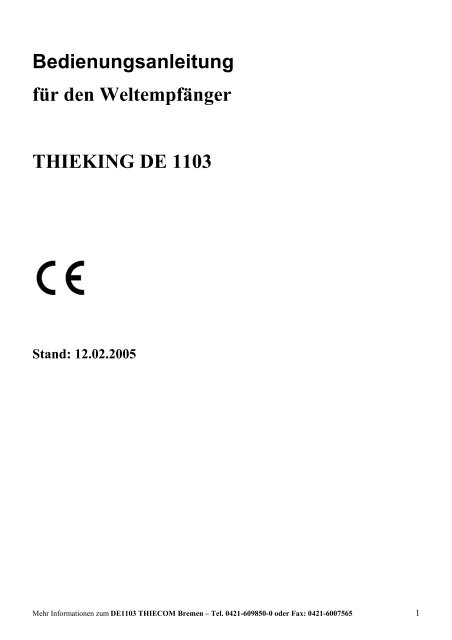 THIEKING DE1103 PLL-Weltempfänger mit SSB - Diesnerfunk