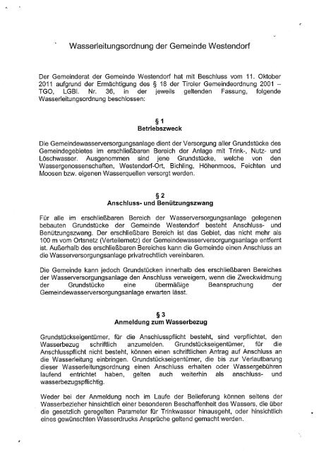 Wasserleitungsordnung (535 KB) - .PDF - Gemeinde Westendorf