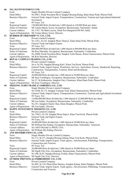 I. NOTICE OF ESTABLISHMENT OF COMMERCIAL ENTERPRISE