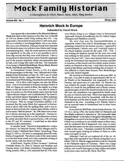 Heinrich Mock In Europe - INGenWeb