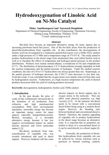 Hydrodeoxygenation of Linoleic Acid on Ni-Mo Catalyst - ThaiScience