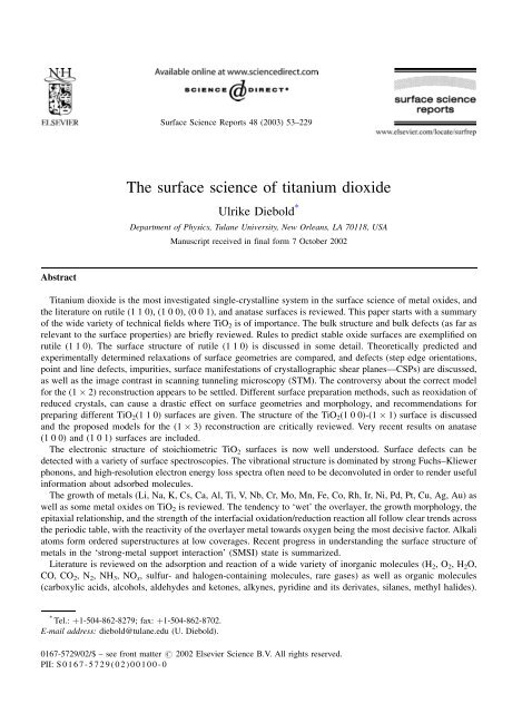 The Surface Science Of Titanium Dioxide