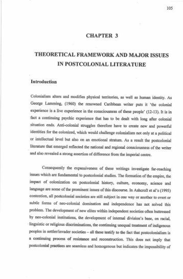 theoretical framework and major issues in postcolonial literature