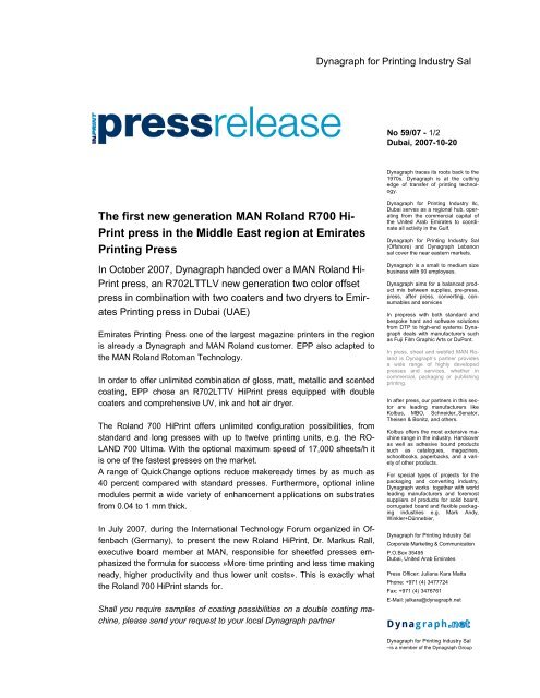 The first new generation MAN Roland R700 Hi- Print ... - Dynagraph