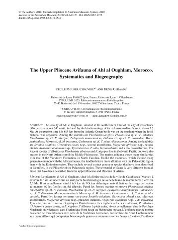 The Upper Pliocene avifauna of Ahl al Oughlam, Morocco ...