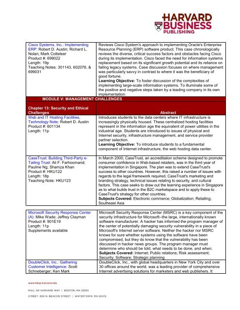 Case Map for O'Brien: Management Information Systems - Harvard ...