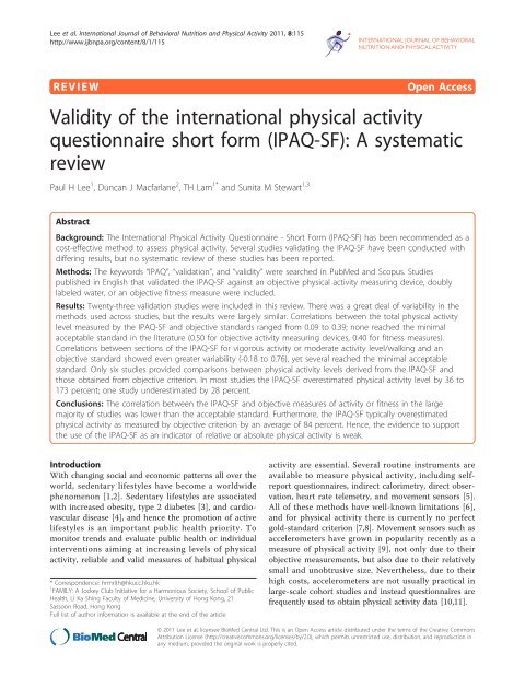Validity of the international physical activity questionnaire short form ...