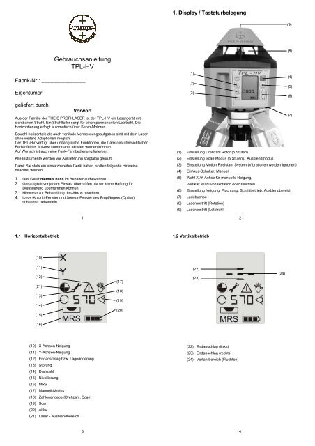 Gebrauchsanleitung TPL-HV - bei Theis Feinwerktechnik