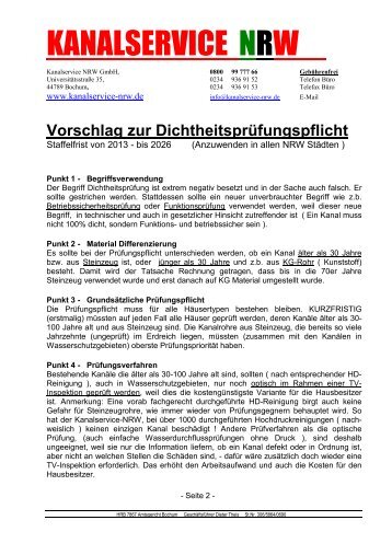 Vorschlag des Kanalservice NRW nach der Landtagswahl 2012