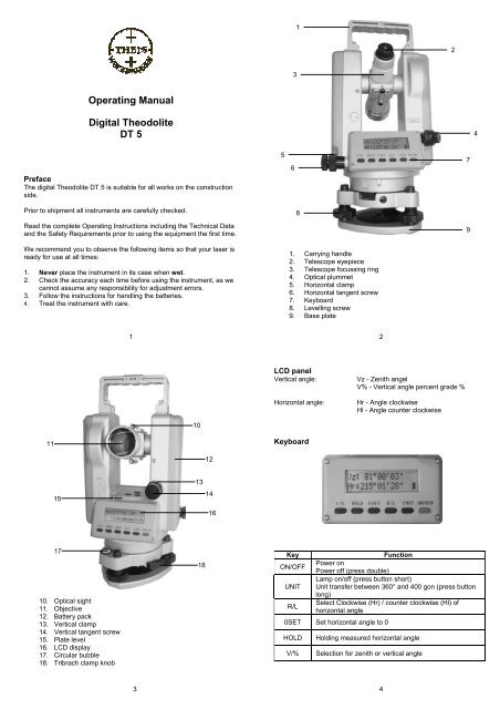 Operating Manual Digital Theodolite DT 5 - bei Theis Feinwerktechnik