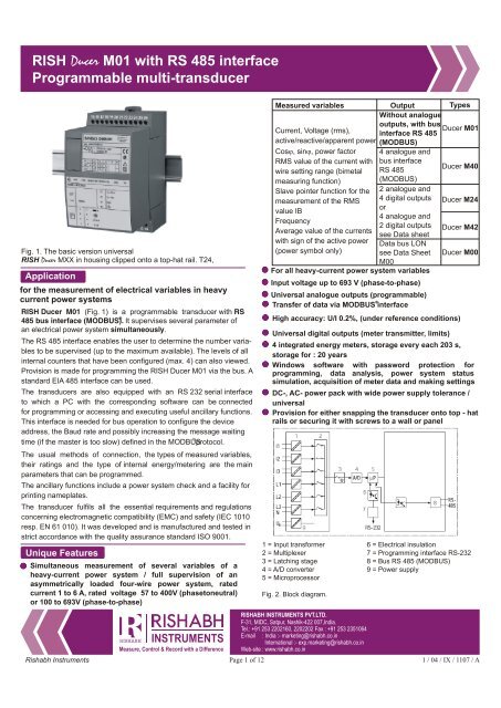 RISH Ducer M01 with RS 485 interface ... - PROMELSA